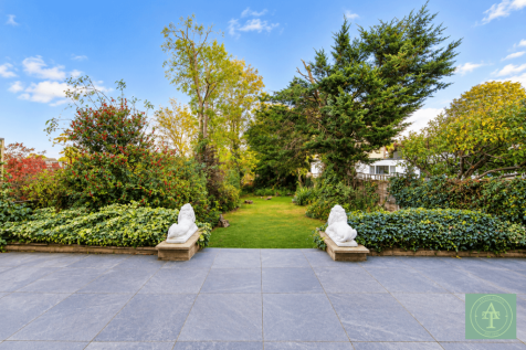 Symmetrical Garden with Marble Lions