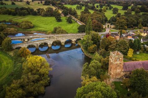 Aerial view of Atcham Bridge in Shrewsbury