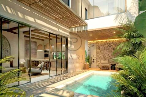 Modern home featuring a private pool courtyard wit