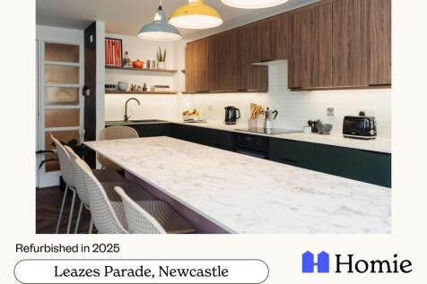 Sleek modern kitchen with large breakfast bar...