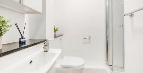 Bright and modern bathroom with sleek fixtures...
