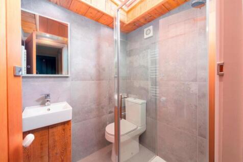 Stylish shower room with bright skylight...