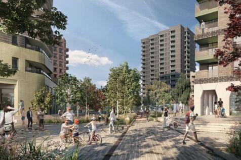 A busy pedestrian space outside a modern apartments
