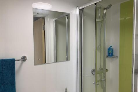 Modern shower cubicle and bright vanity area...