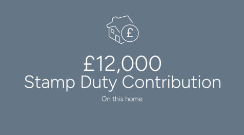 The image displays a £12,000 Stamp Duty Contribution amount on a gray background