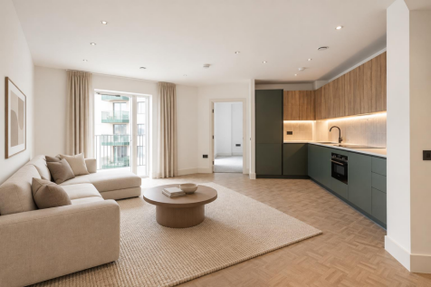 Warm Minimalist Living Room with Green Kitchen.png