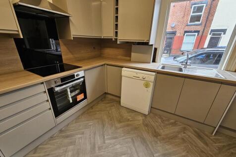Bright and modern kitchen with ample countertop...