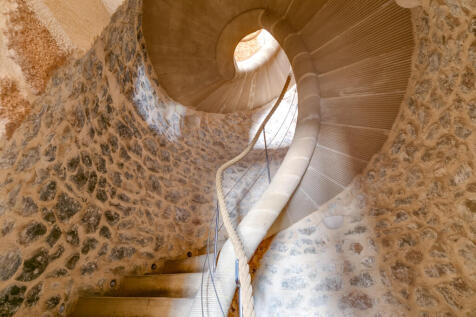 A spriral staircase leads to the roof terrace