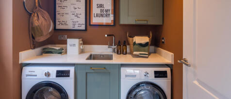 Redrow utility room with appliances, worktop with sink in an arty design