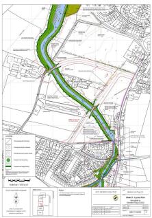 Canal link plan. Wilts &amp; Berks Canal Trust, Melksham Link: Sheet 3 Layout Plan (WBCT/10/003). Safeguarded canal route along the eastern boundary.