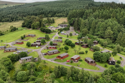 Aerial view of Clear Sky Lodge Park near Kielder