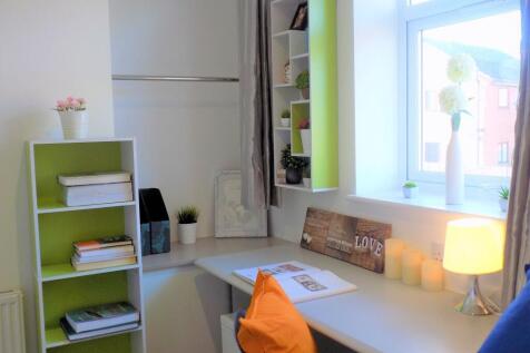 Bright, neatly arranged study corner with a lon...
