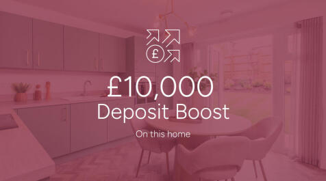 A modern kitchen with a dining table in the foreground is overlaid with text announcing a "£10