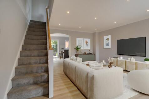 Digitally staged open plan living room