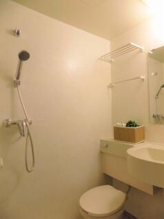 Minimal, well-kept bathroom with a wall-mounted...