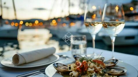 Background Indulging in a seafood feast at a water