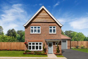 External brick Redrow 3 bedroom detached Warwick home with single detached garage