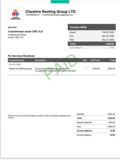Recent roof repair invoice