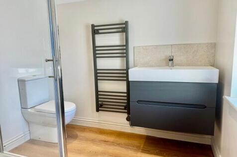 Modern bathroom with stylish floating vanity...