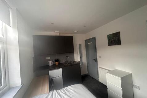 Bright compact room with kitchenette and desk...