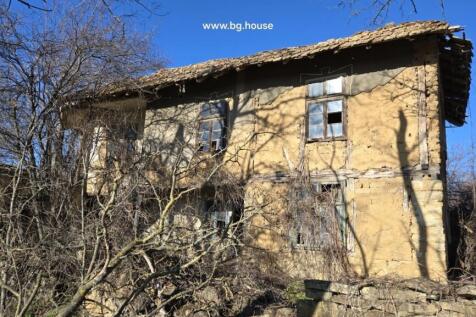 Side view of an old rural house showing broken windows and bare trees around the building.