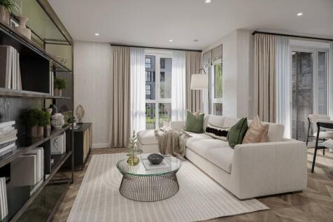Spacious living area with large windows