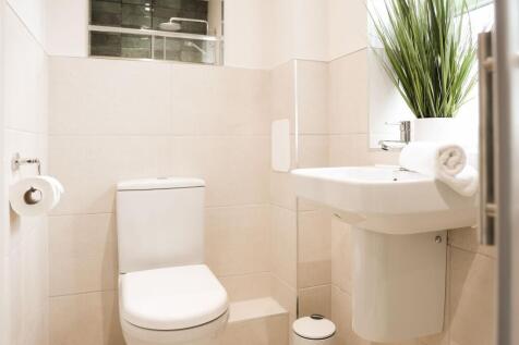 Bright modern bathroom with clean fixtures...