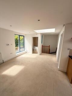 Bright open-plan living area with skylight...