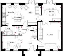 View of the ground floor, floor plan of the five bedroom Lichfield