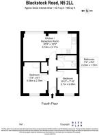 Floor plan of a fourth-floor flat showing two bedr