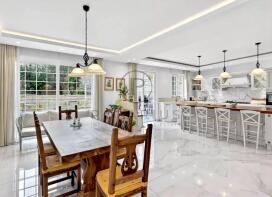 A bright, spacious open-plan kitchen and dining ar