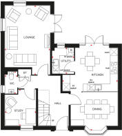 Ground floor plan of the Avondale 4 bedroom home at Hampton Mill