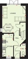 Ground floor plan of the Norbury three bedroom home at Foundry Lea