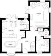 Ground floor plan of a 4 bedroom Avondale with hexagon bay