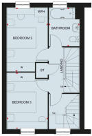 First floor plan of the Kennett 3 bedroom home at Treledan, Saltash