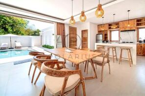 A modern open-plan kitchen and dining area with wo