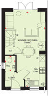 Ground floor plan of the Denford 2 bedroom home at Pen Bethan