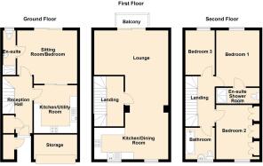 2D Floor Plan 14 Gwynt y Mor, Conwy - all floors.J