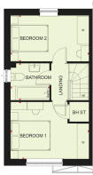 First floor plan of the Kenley 2 bedroom home at Treledan, Saltash