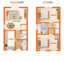 Modern Orange-Toned Two-Storey Floorplans