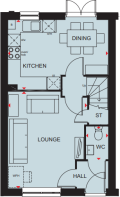 Ground floor plan of the Archford 3 bedroom home at Foundry Lea
