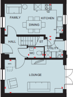 Ground floor plan of the Hadley 3 bedroom home at Somer Meadows