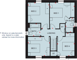 First floor plan of the Kirkdale 4 bedroom home at Foundry Lea