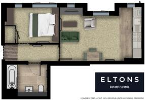 1 BED EXAMPLE OF LAYOUT. EACH INDIVIDUAL UNIT HAS
