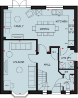 Ground floor plan of the Kirkdale 4 bedroom home at Foundry Lea