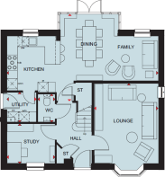 Ground floor plan of the Bradgate 4 bedroom home at Foundry Lea