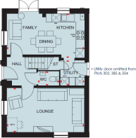 Ground floor plan of the Hadley 3 bedroom home at Foundry Lea