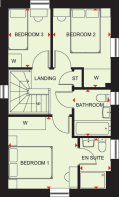 First floor plan of the Moresby three bedroom home at Foundry Lea