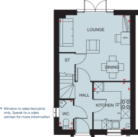 Ground floor plan of the Ashford 2 bedroom home at Foundry Lea