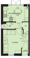 Ground floor plan of the Kenley 2 bedroom home at Pen Bethan
